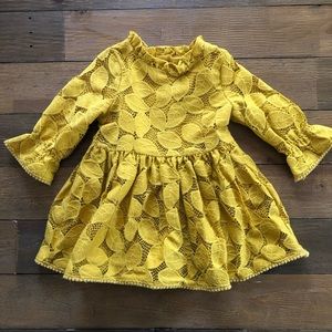 🍂 Mustard yellow lace toddler girl dress for fall